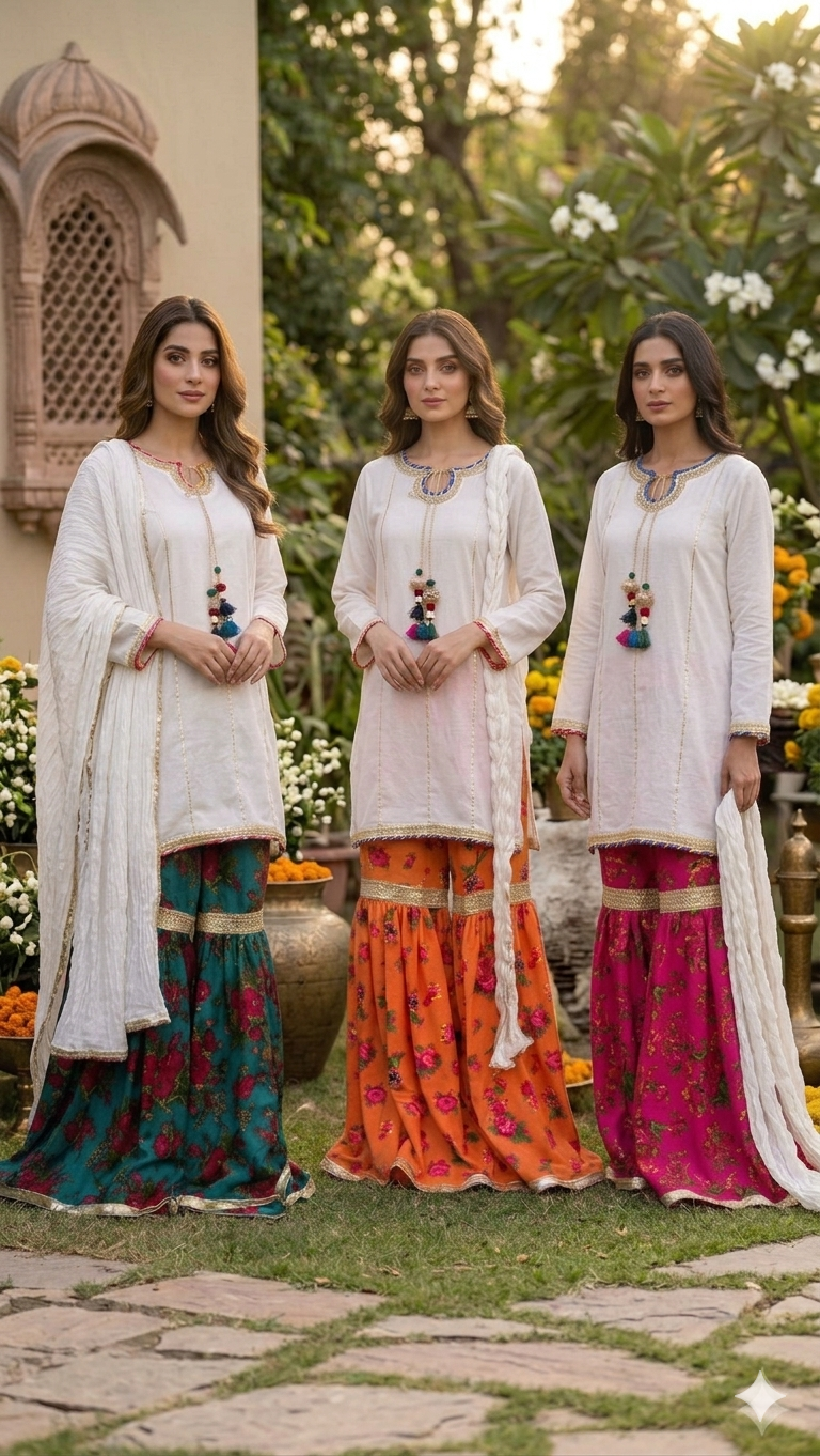 Cheent Floral Gharara - Multi-Color Festive Collection